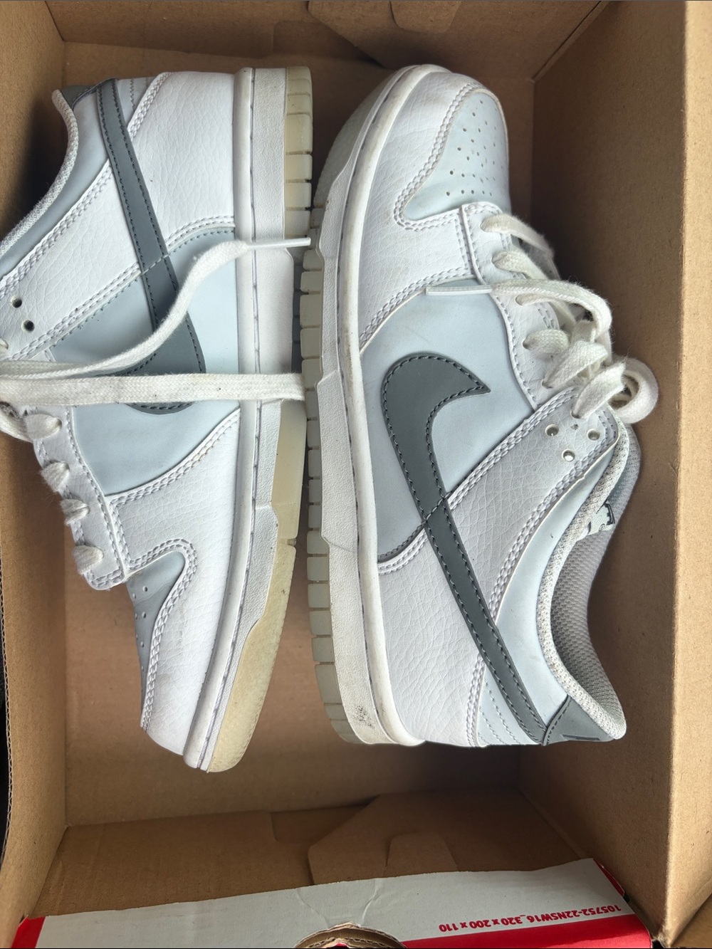 Nike Men’s White and Gray Low-Top Sneakers with Dark Gray Swoosh